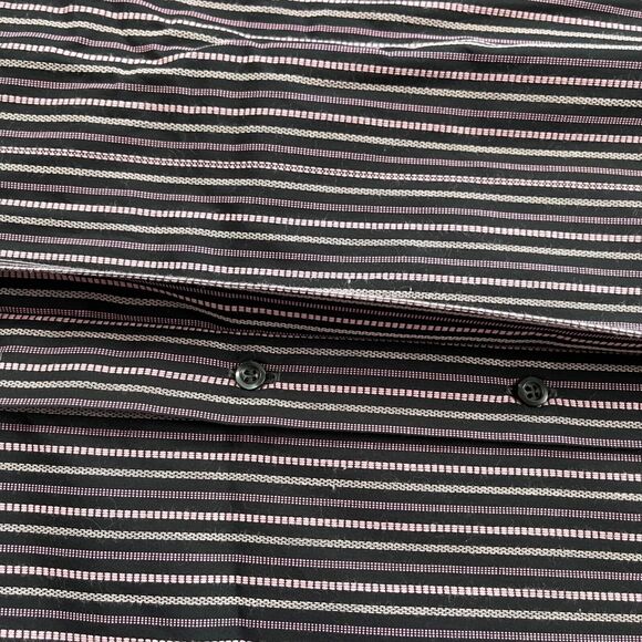 Everett Hall Dress Shirt Mens 43 17 Pink Black Striped French Cuff Made in Italy - Picture 15 of 16